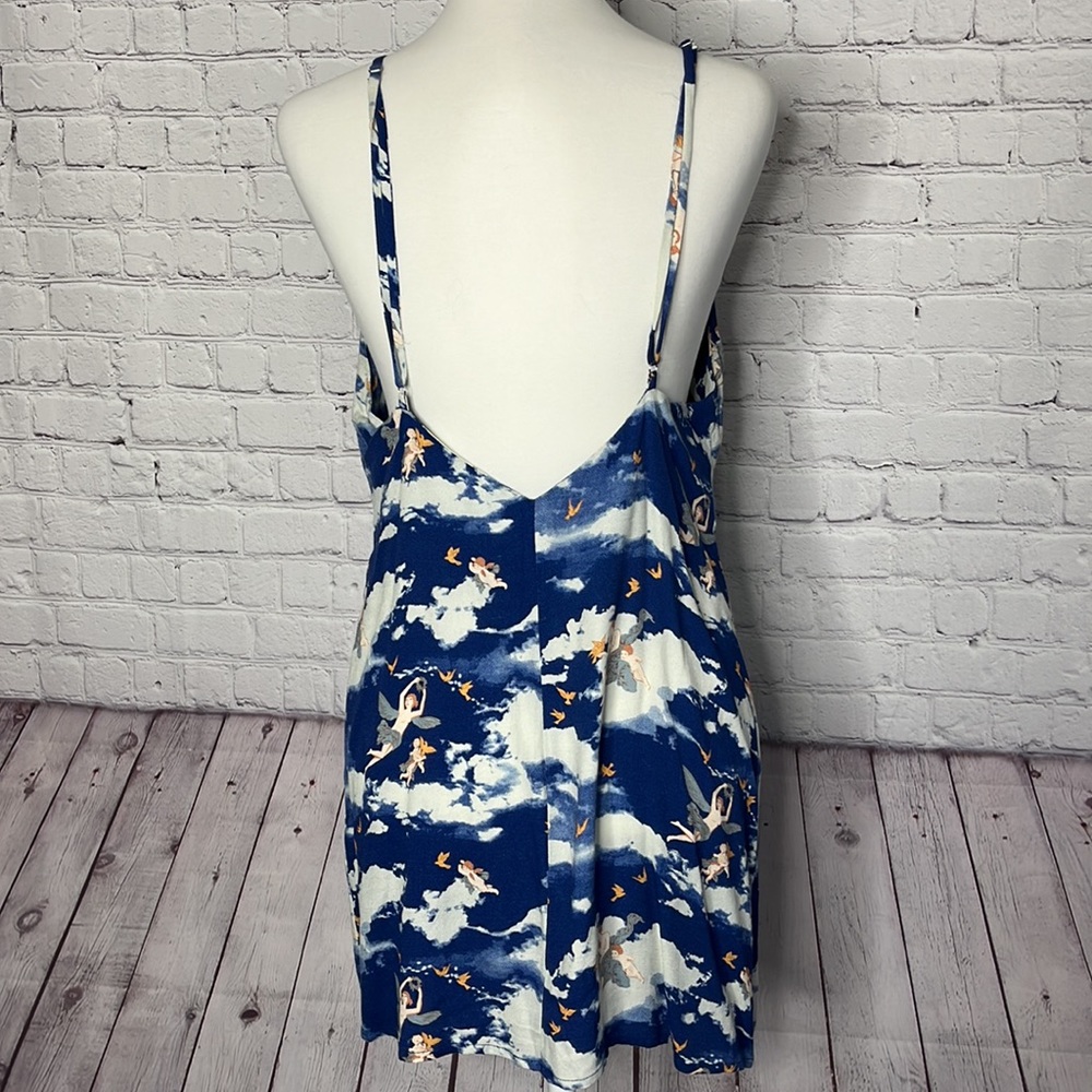 Reformation Freya Plunge Back Slip Dress in Cielo/Heaven Angel Print - Picture 5 of 9